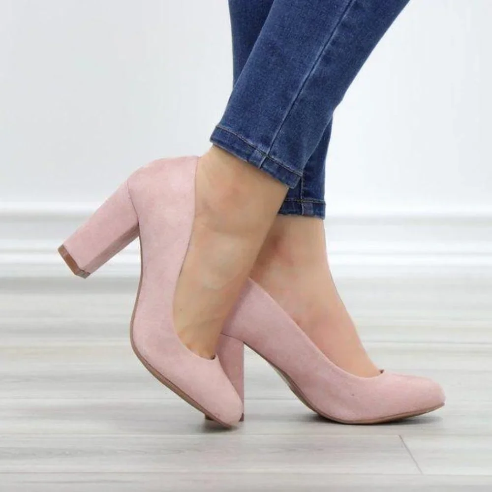 Rose Faux Suede Slip On Block High Heel Pumps - Picture 13 of 15